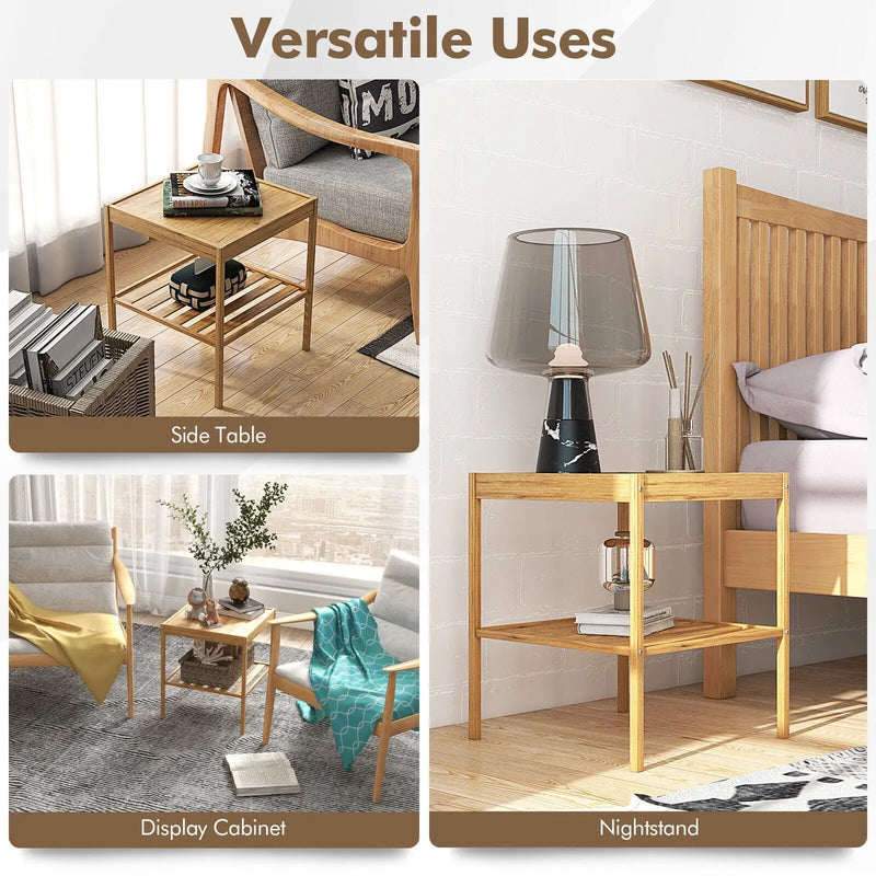 2 Pieces 2 Tiers Bamboo Nightstand for Living Room Bedroom-Natural by DirectDeals