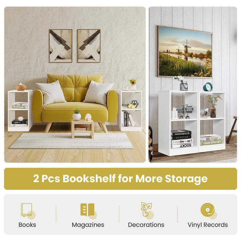 2 Pieces 2-tier Bookcase Set with Anti-toppling Device by DirectDeals
