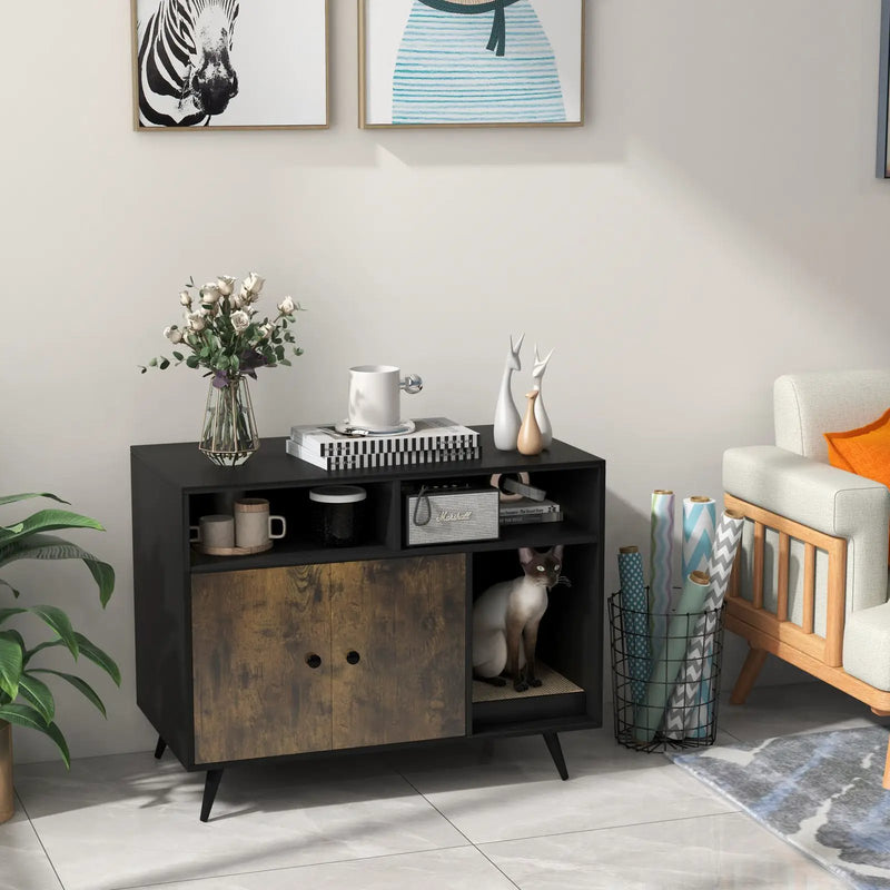 Cat Litter Box Enclosure with Storage Compartments and Pet Scratcher by DirectDeals
