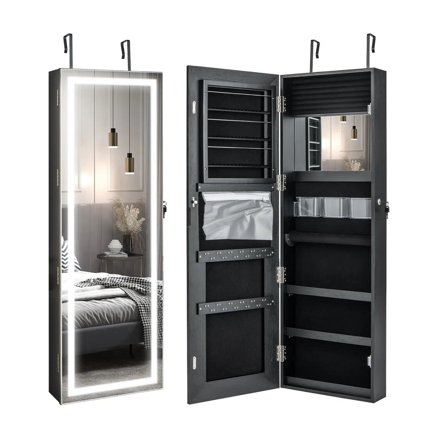 Mirrored Jewelry Armoire with Full Length Mirror and 2 Internal LED Lights by DirectDeals