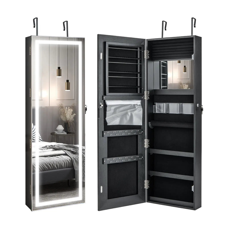 Mirrored Jewelry Armoire with Full Length Mirror and 2 Internal LED Lights by DirectDeals