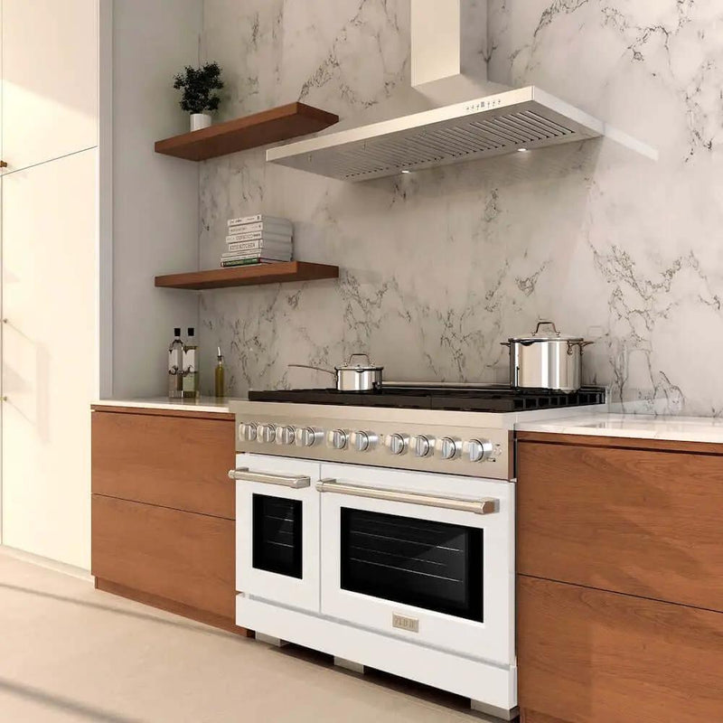 ZLINE 48 In. Gas Range, Stainless Steel, White Matte, SGR-WM-48 by Farmhouse Kitchen and Bath