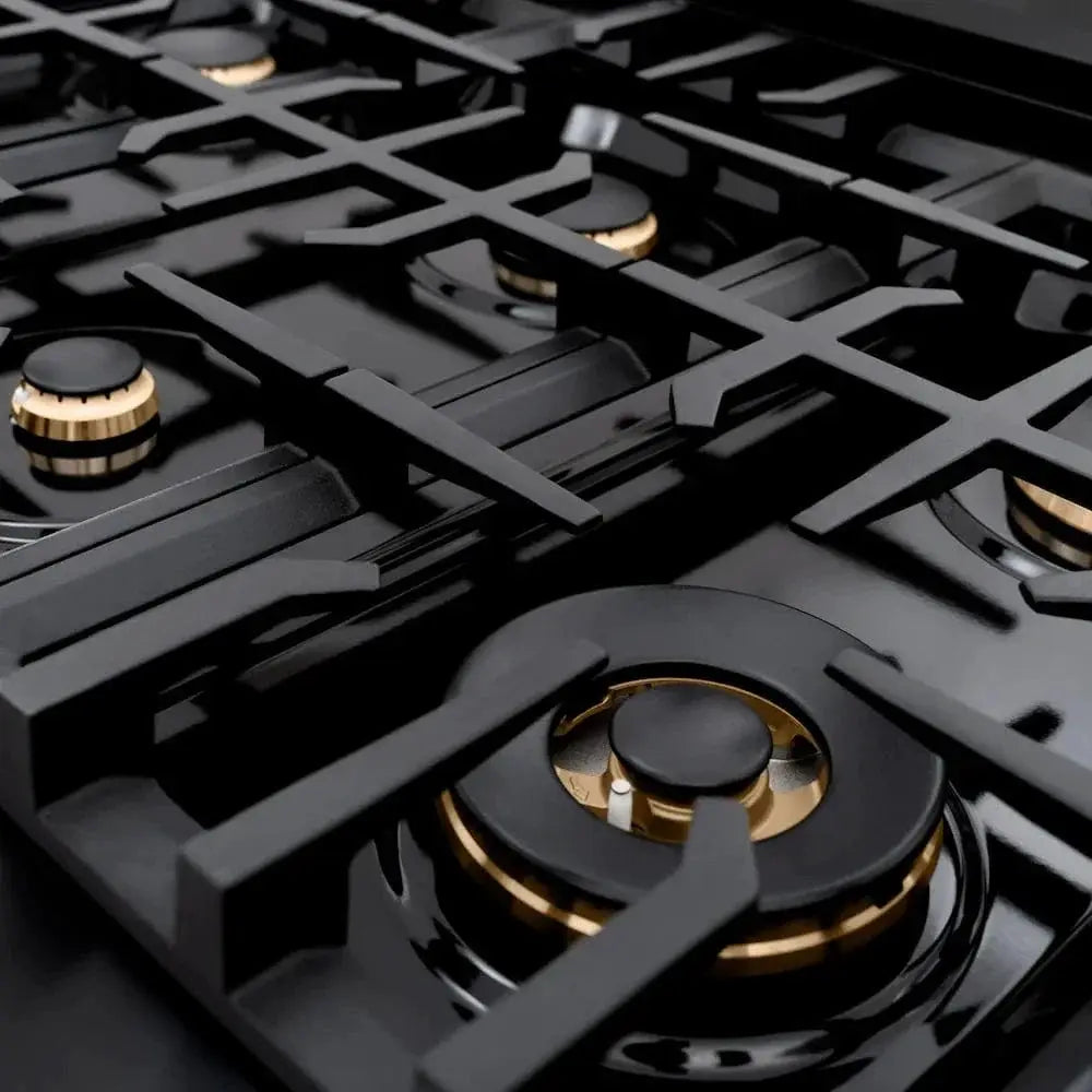 ZLINE 36" Classic Gas Range, Convection Gas Oven Black Stainless Steel, Gold CGRBZ-36-G by Farmhouse Kitchen and Bath