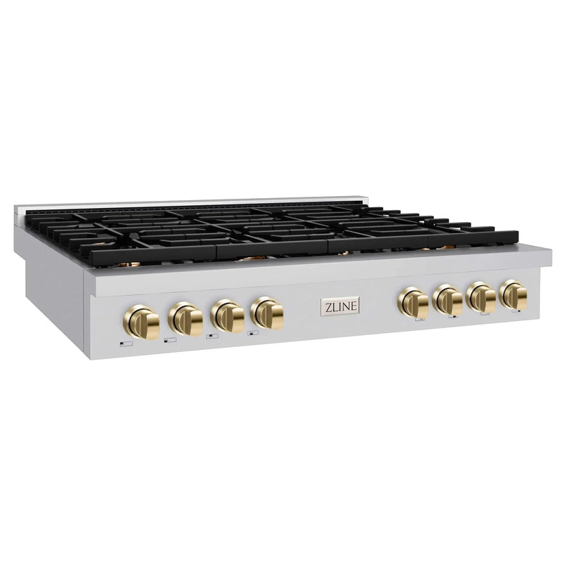 ZLINE 48" Paramount Gas Rangetop Stainless Steel Polished Gold SRTZ-48-G by Farmhouse Kitchen and Bath