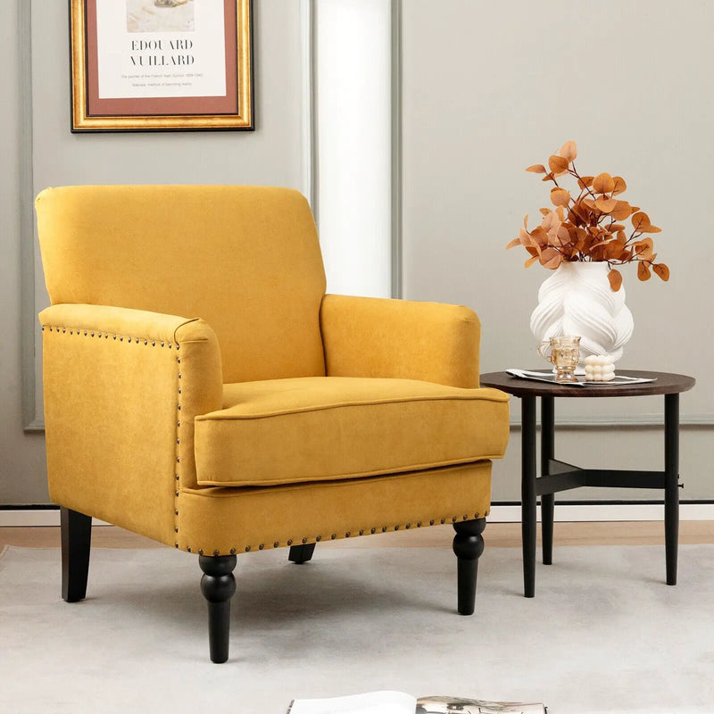 Modern Upholstered Padded Accent Chair with Rubber Wood Legs by DirectDeals