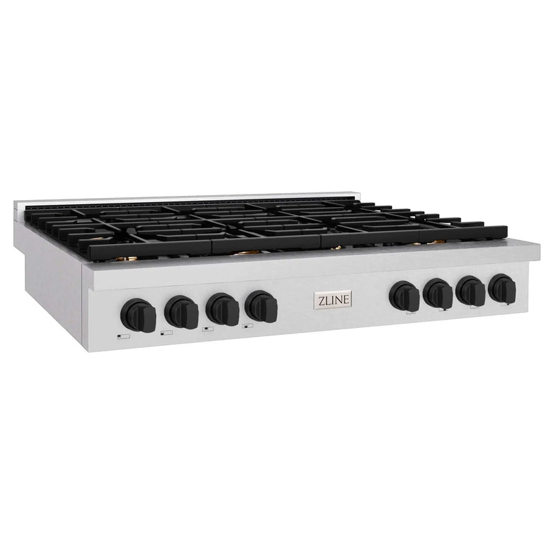 ZLINE 48" Paramount Gas Rangetop DuraSnow® Stainless Steel Matte Black SRTSZ-48-MB by Farmhouse Kitchen and Bath
