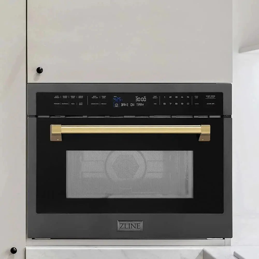 ZLINE 24" Convection Microwave, Black Stainless, Gold MWOZ-24-BS-G by Farmhouse Kitchen and Bath