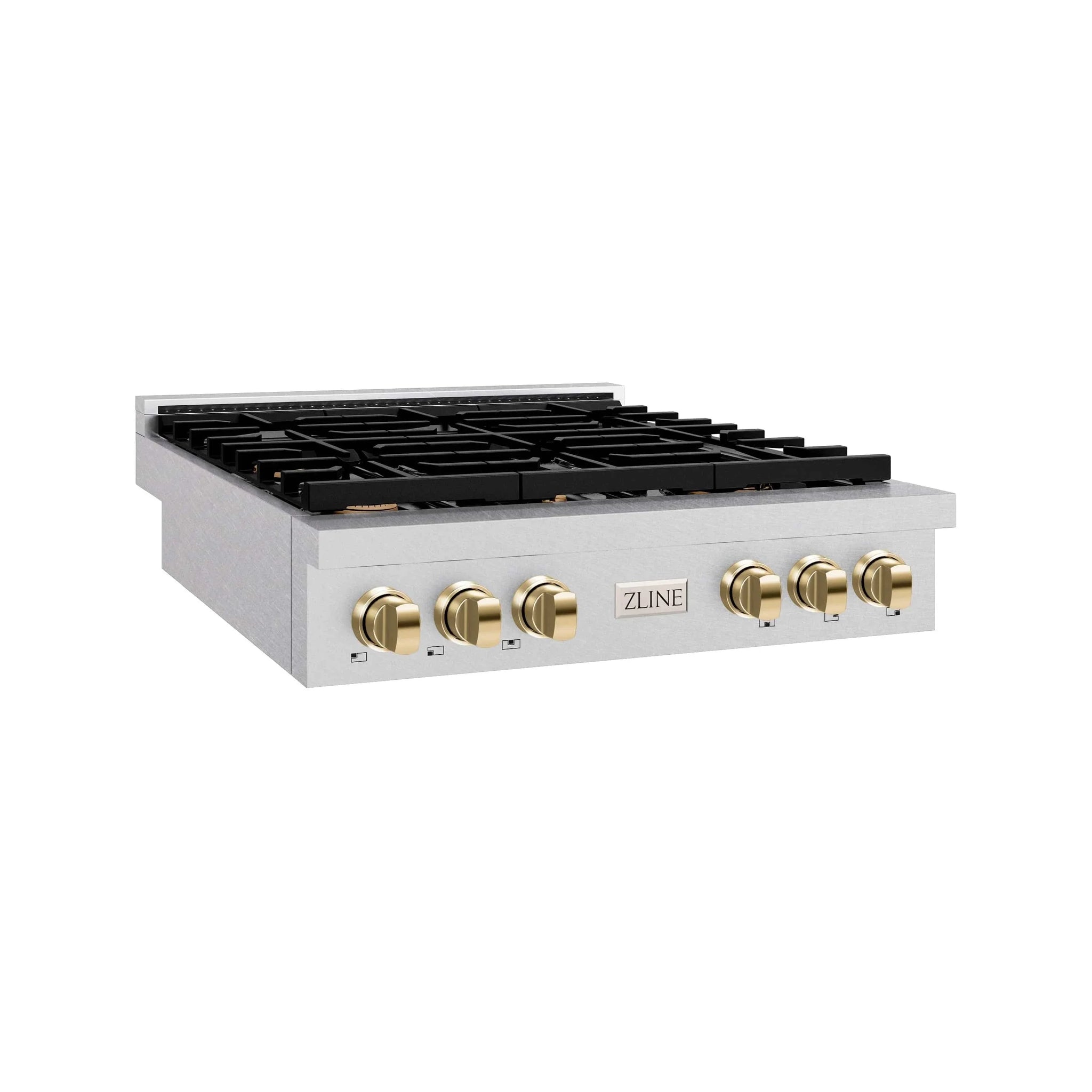 ZLINE 36" Paramount Gas Rangetop DuraSnow® Stainless Steel Polished Gold SRTSZ-36-G by Farmhouse Kitchen and Bath