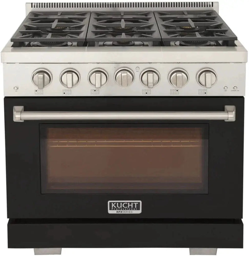 Kucht 36" Freestanding Professional Gas Range KFX3600X-BK by Farmhouse Kitchen and Bath