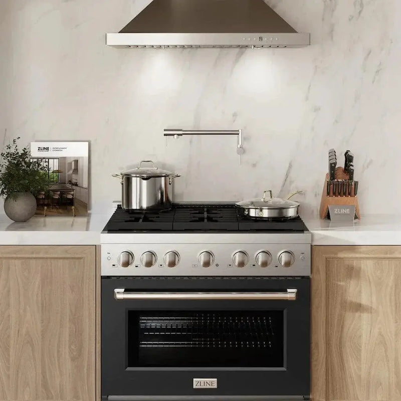 ZLINE 36" Gas Range, Convection Gas Oven, Stainless Steel,Matte Black SGR-BLM-36 by Farmhouse Kitchen and Bath