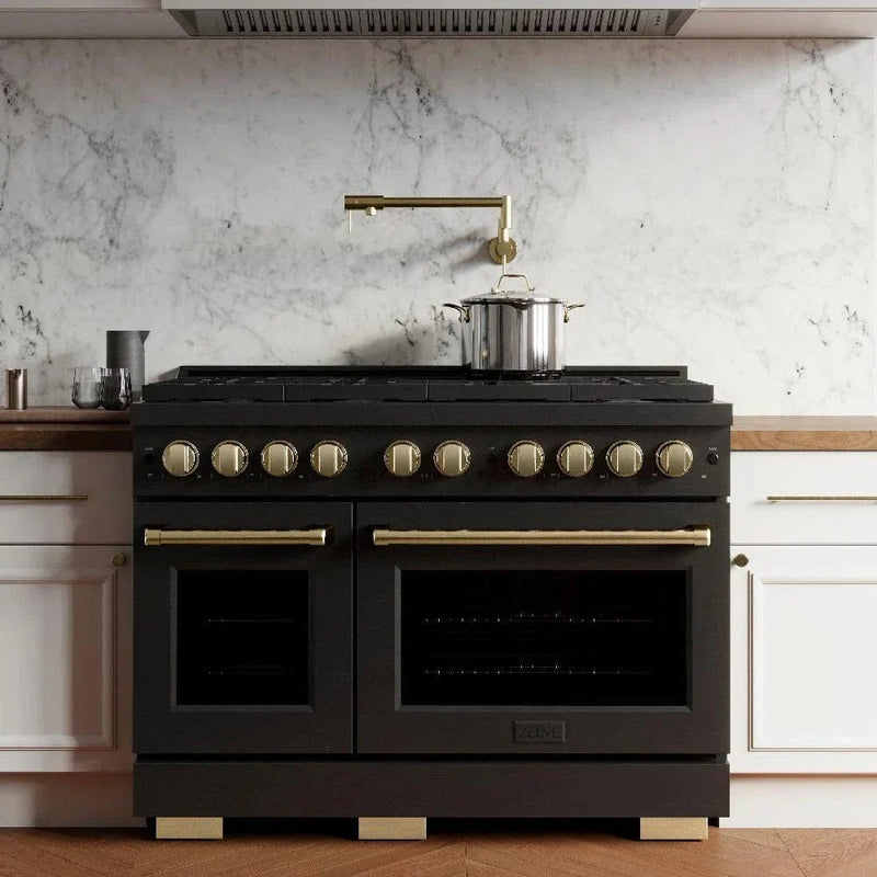 ZLINE 48"Paramount Dual Fuel Range Black Stainless Steel, Champagne Bronze SDRBZ-48-CB by Farmhouse Kitchen and Bath
