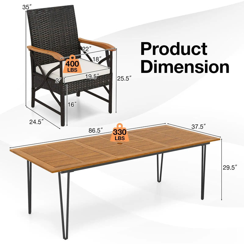 Wicker Patio Furniture Set of 8 Armchairs with Soft Cushions and Acacia Wood Square Table by DirectDeals
