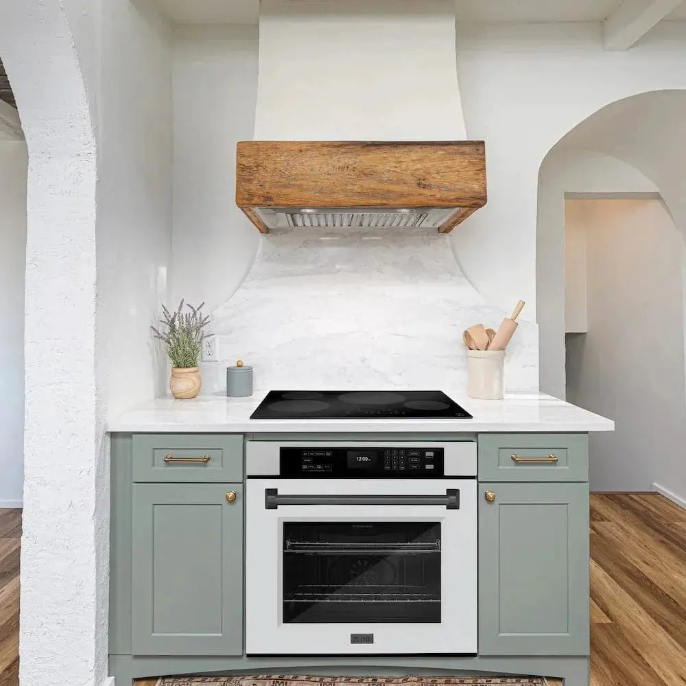 ZLINE 30"Professional True Convection Single Wall Oven, Air Fry, Self Clean, DuraSnow® White Matte, Matte Black WASSZ-WM-30-MB by Farmhouse Kitchen and Bath