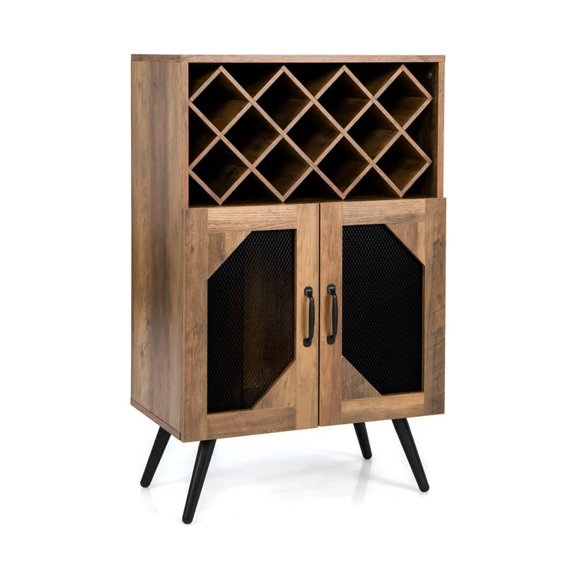 2-Door Farmhouse Kitchen Storage Bar Cabinet with Wine Rack and Glass Holder-Rustic Brown by DirectDeals