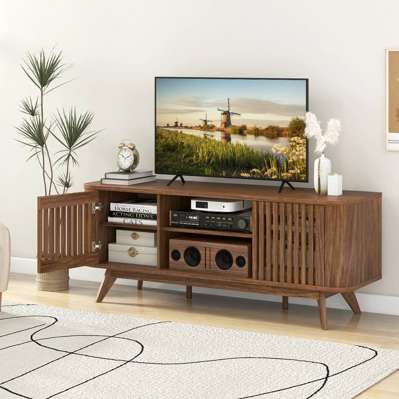 2-Door TV Stand for TVs up to 60 Inches with Adjustable Shelves-Walnut by DirectDeals