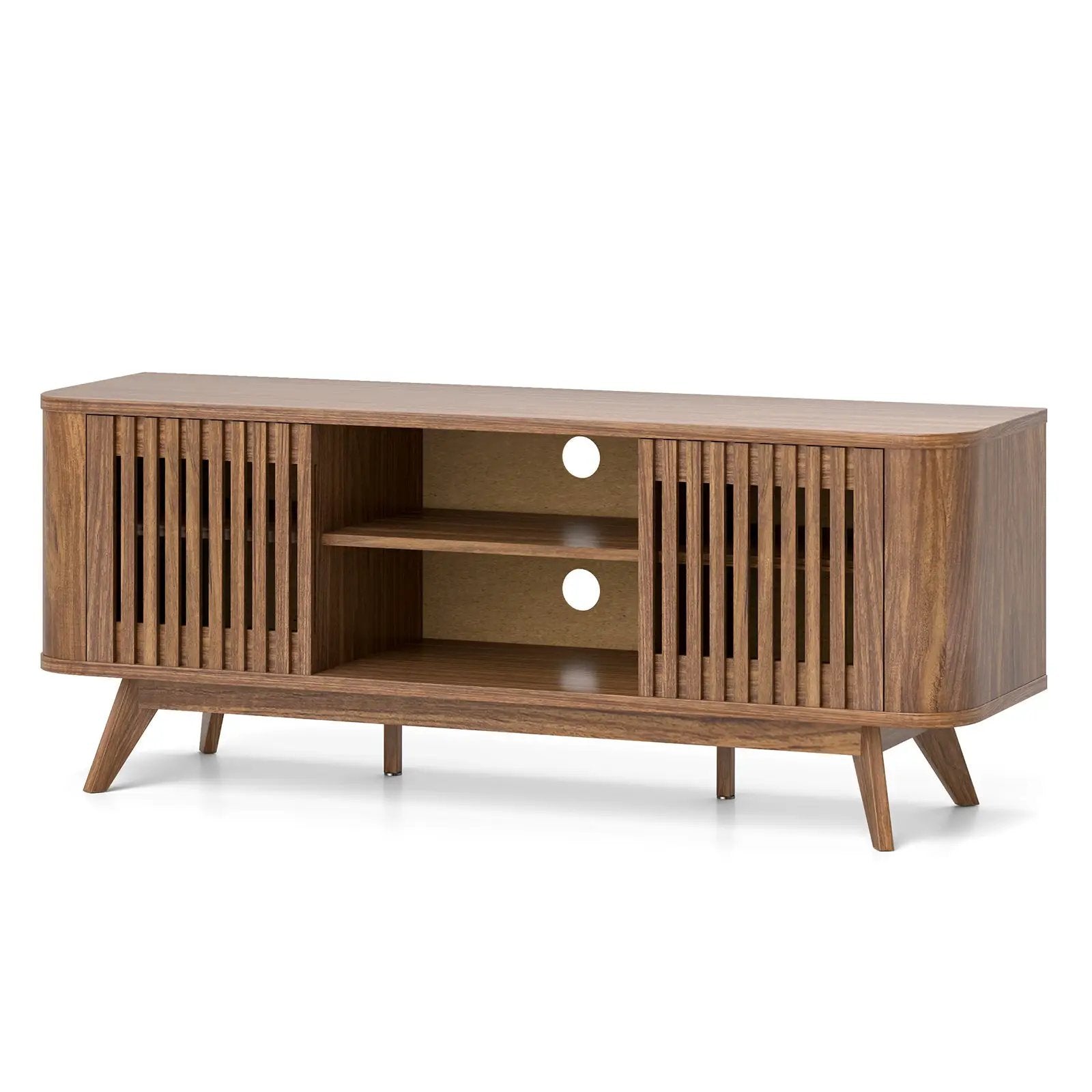 2-Door TV Stand for TVs up to 60 Inches with Adjustable Shelves-Walnut by DirectDeals