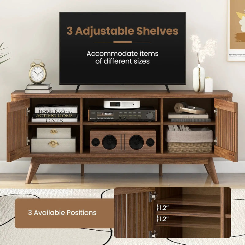 2-Door TV Stand for TVs up to 60 Inches with Adjustable Shelves-Walnut by DirectDeals