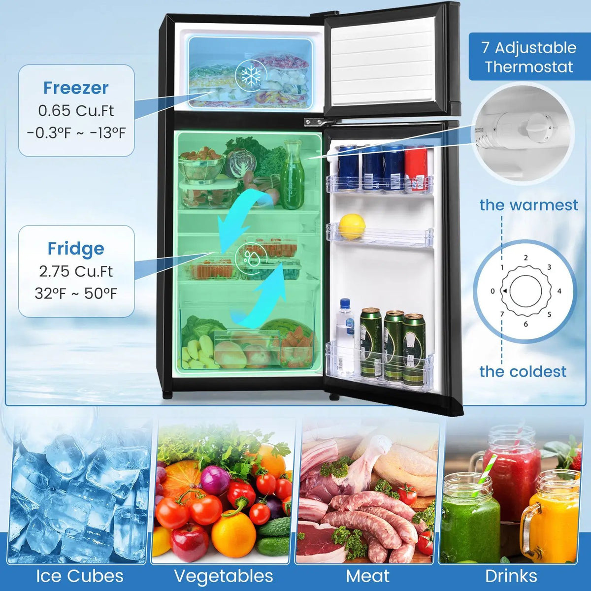 2 Doors Cold-rolled Sheet Compact Refrigerator by DirectDeals