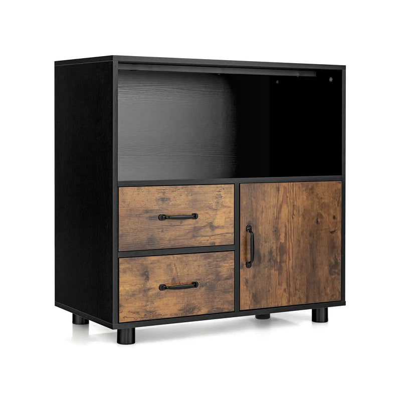 Kitchen Storage Buffet Sideboard with Wine Rack and Glass Holder-Black by DirectDeals
