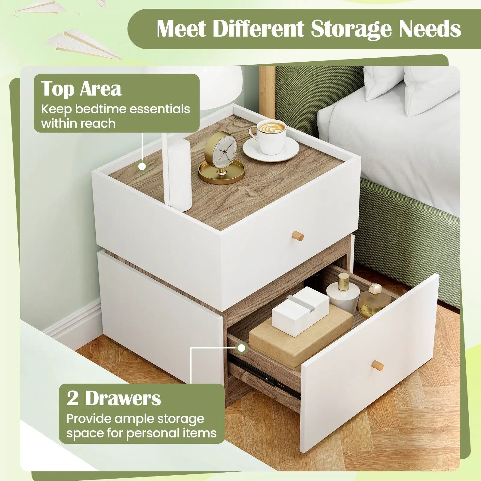 2-Drawer Modern Nightstand with Storage for Living Room Bedroom by DirectDeals