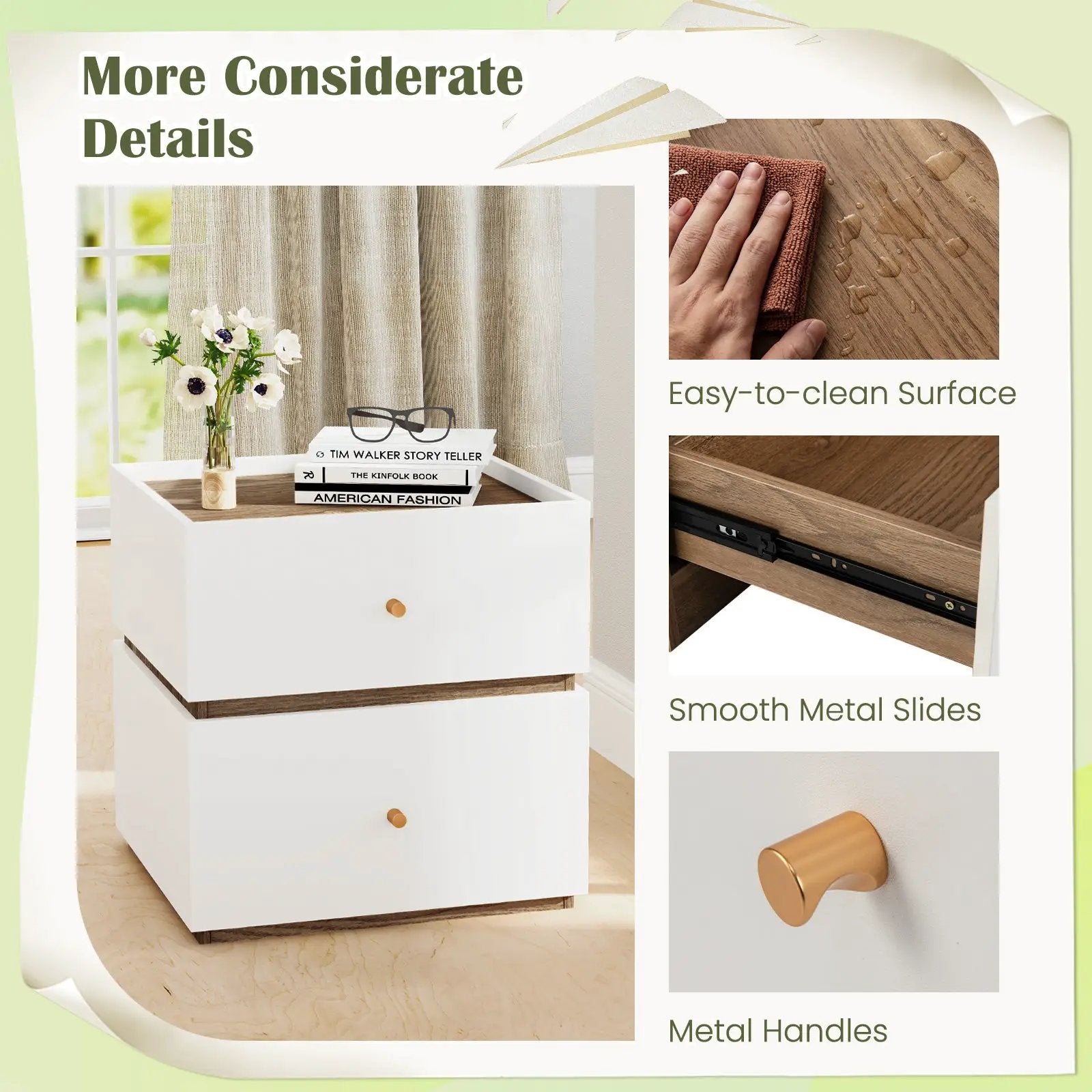 2-Drawer Modern Nightstand with Storage for Living Room Bedroom by DirectDeals