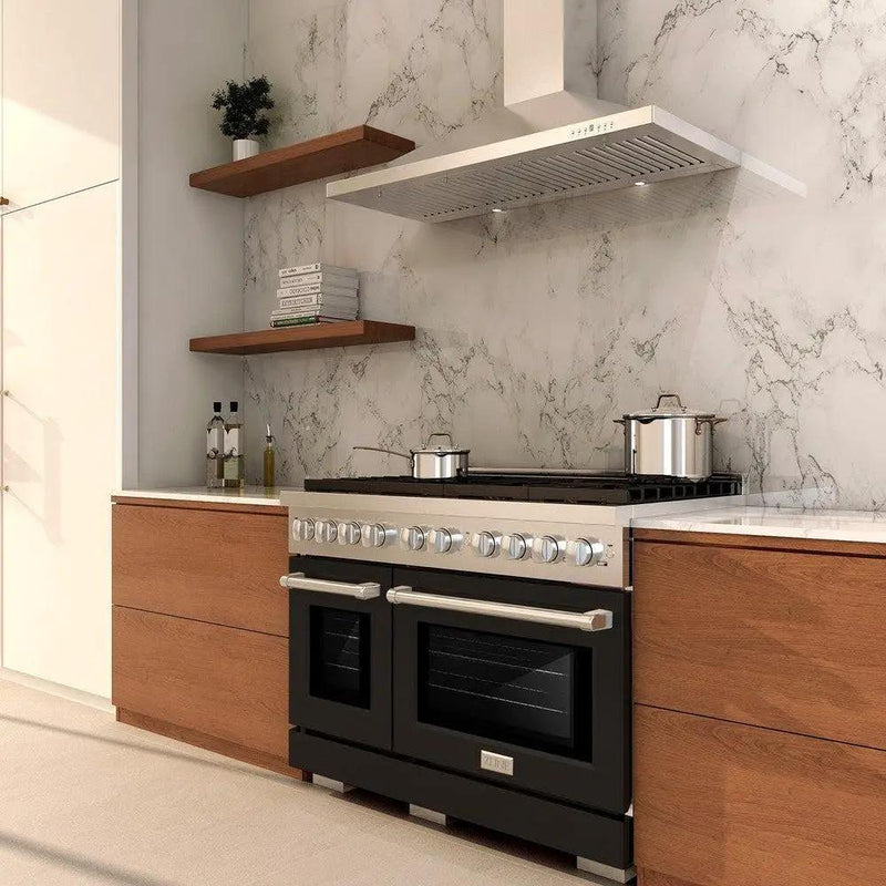 ZLINE 48" Gas Range, Convection Gas Oven, Stainless Steel,Matte Black SGR-BLM-48 by Farmhouse Kitchen and Bath