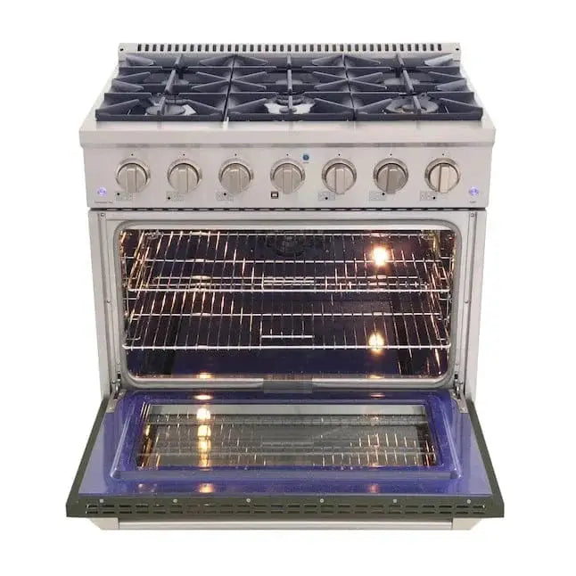 Kucht 36" Propane Range, in Stainless Steel, Olive Green Door, KNG361/LP-OG by Farmhouse Kitchen and Bath