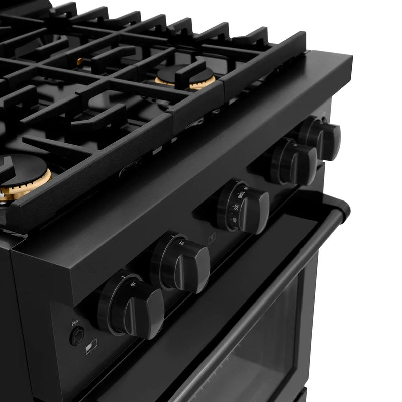 ZLINE 30"Paramount Dual Fuel Range Black Stainless Steel, Brass Burners SDRB-BR-30 by Farmhouse Kitchen and Bath
