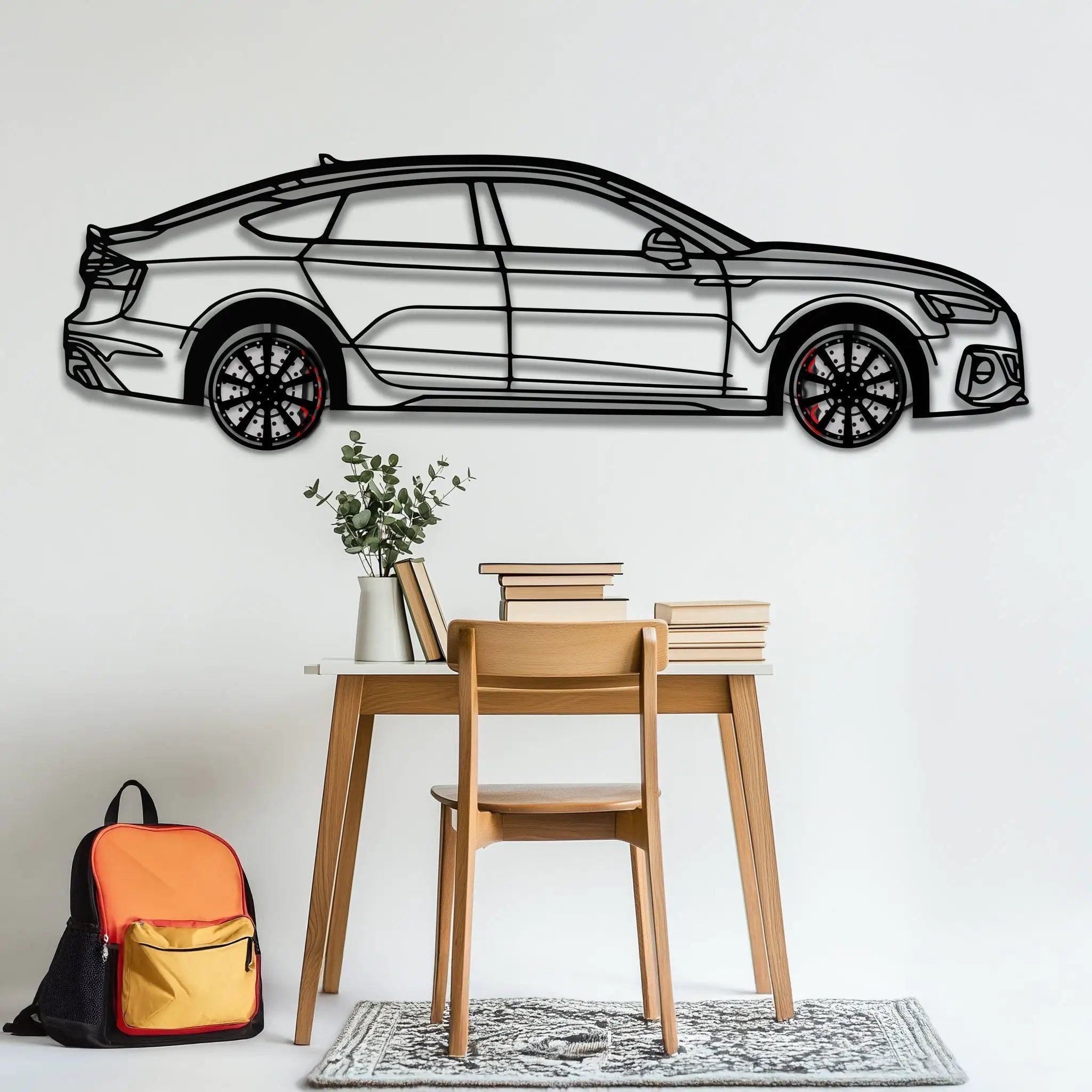 Audi RS5 Metal Car Wall Art with Rotating Wheels - Performance Sportback Silhouette Decor - Interactive Automotive Wall Art - KAFMEKA097 by Enova Art
