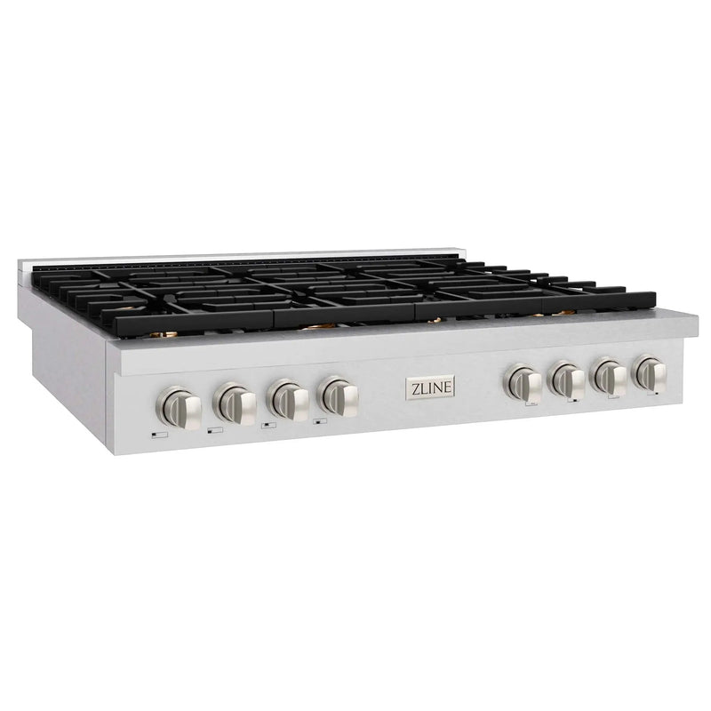 ZLINE 48" Paramount Gas Rangetop DuraSnow® Stainless Steel Brass Burners SRTS-BR-48 by Farmhouse Kitchen and Bath