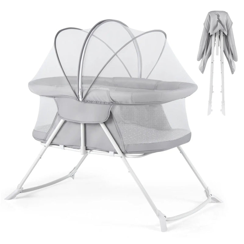 2 in 1 Baby Bassinet with Rocking Motion Foldable Bedside Sleeper with Breathable Mesh by DirectDeals
