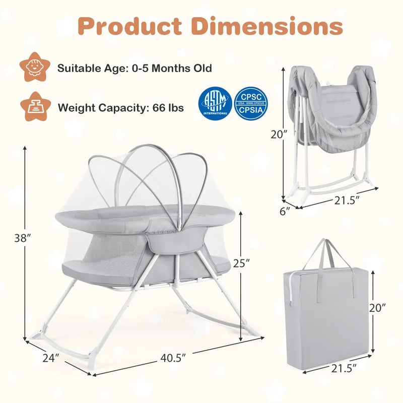 2 in 1 Baby Bassinet with Rocking Motion Foldable Bedside Sleeper with Breathable Mesh by DirectDeals