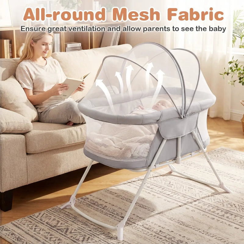 2 in 1 Baby Bassinet with Rocking Motion Foldable Bedside Sleeper with Breathable Mesh by DirectDeals