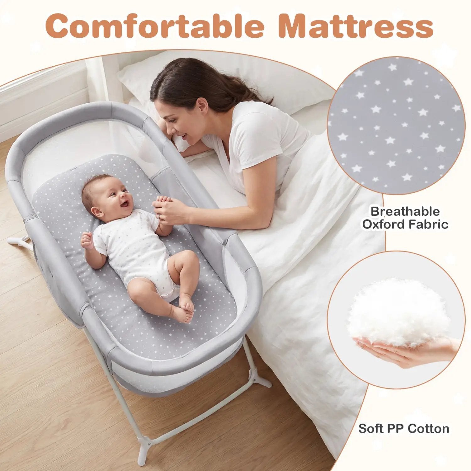2 in 1 Baby Bassinet with Rocking Motion Foldable Bedside Sleeper with Breathable Mesh by DirectDeals