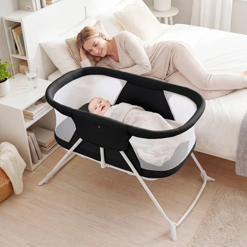 2 in 1 Baby Bassinet with Rocking Motion Foldable Bedside Sleeper with Breathable Mesh by DirectDeals