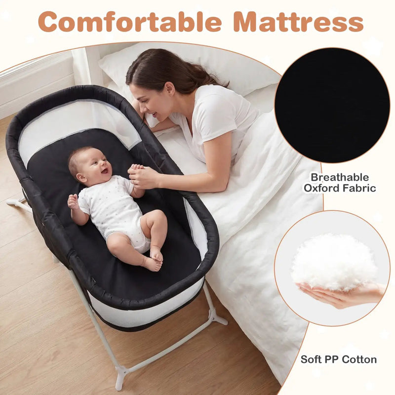 2 in 1 Baby Bassinet with Rocking Motion Foldable Bedside Sleeper with Breathable Mesh by DirectDeals