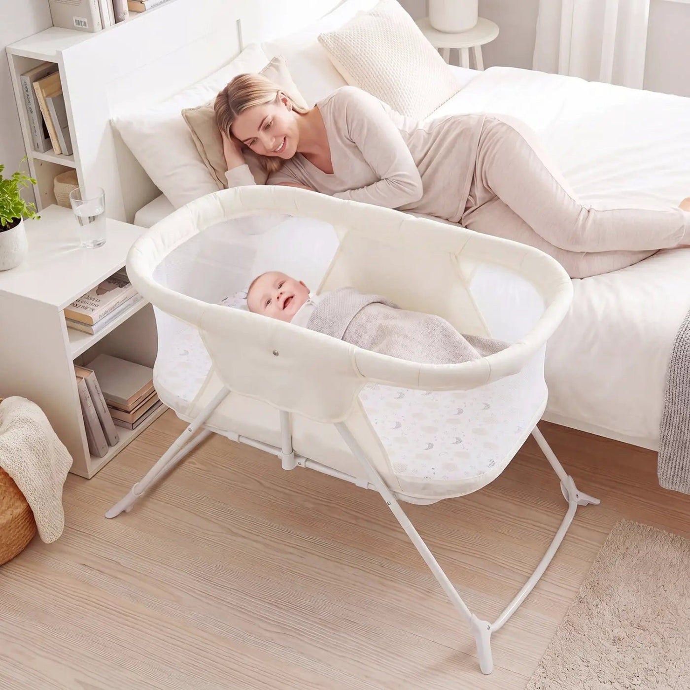 2 in 1 Baby Bassinet with Rocking Motion Foldable Bedside Sleeper with Breathable Mesh by DirectDeals