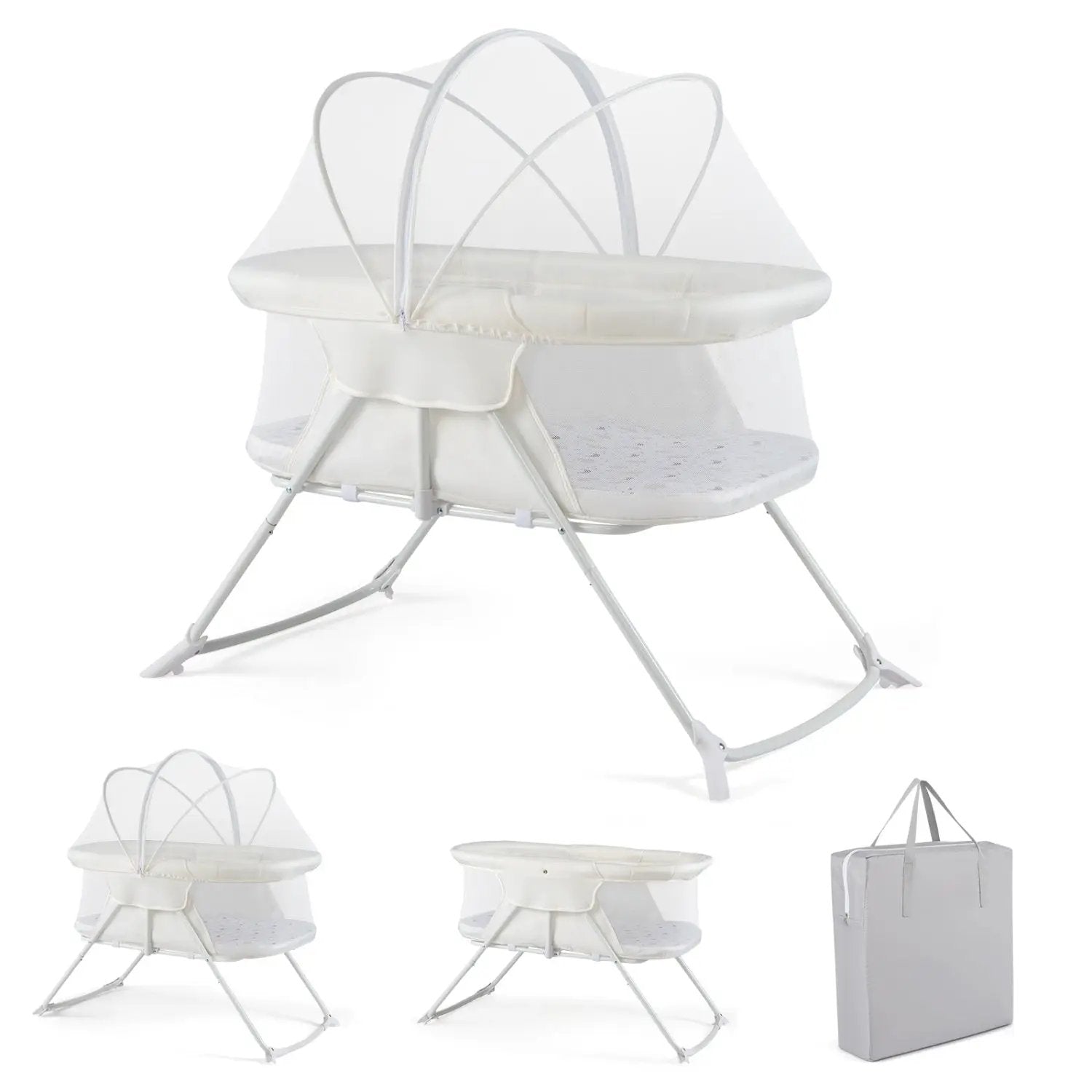 2 in 1 Baby Bassinet with Rocking Motion Foldable Bedside Sleeper with Breathable Mesh by DirectDeals