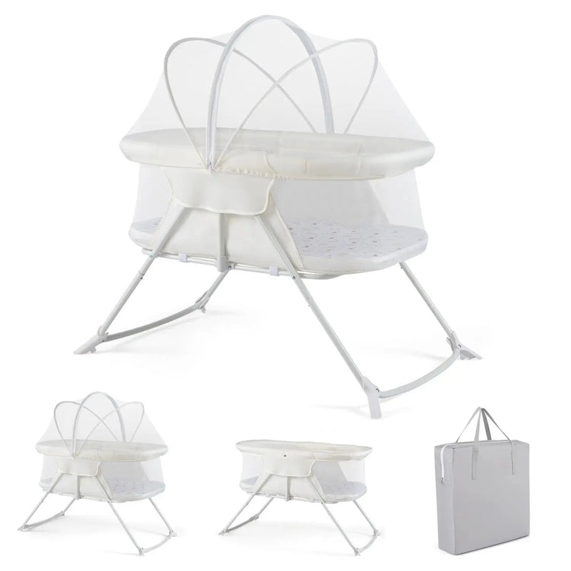 2 in 1 Baby Bassinet with Rocking Motion Foldable Bedside Sleeper with Breathable Mesh by DirectDeals