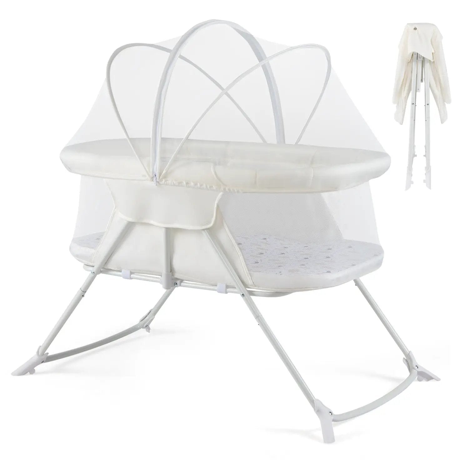 2 in 1 Baby Bassinet with Rocking Motion Foldable Bedside Sleeper with Breathable Mesh by DirectDeals