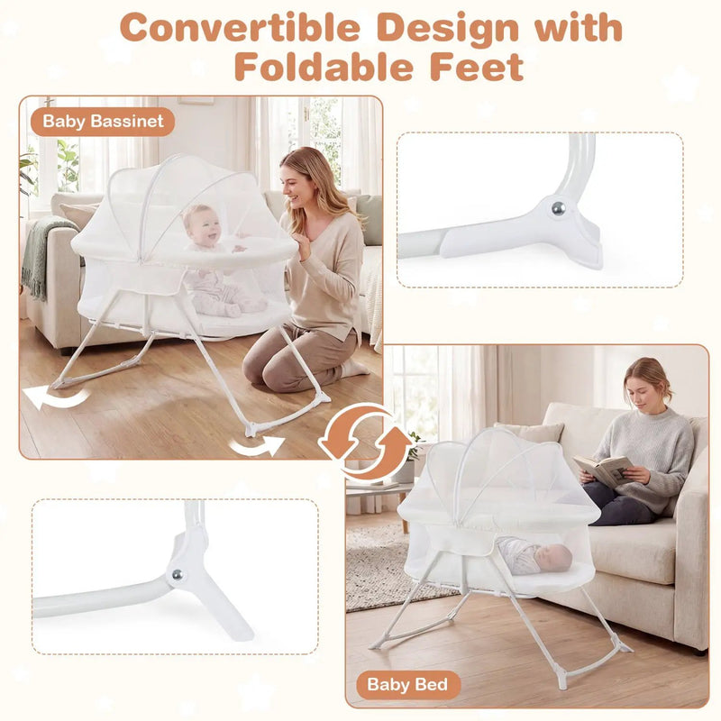 2 in 1 Baby Bassinet with Rocking Motion Foldable Bedside Sleeper with Breathable Mesh by DirectDeals