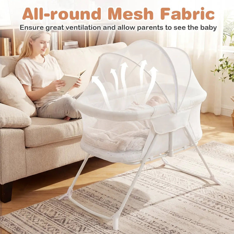 2 in 1 Baby Bassinet with Rocking Motion Foldable Bedside Sleeper with Breathable Mesh by DirectDeals