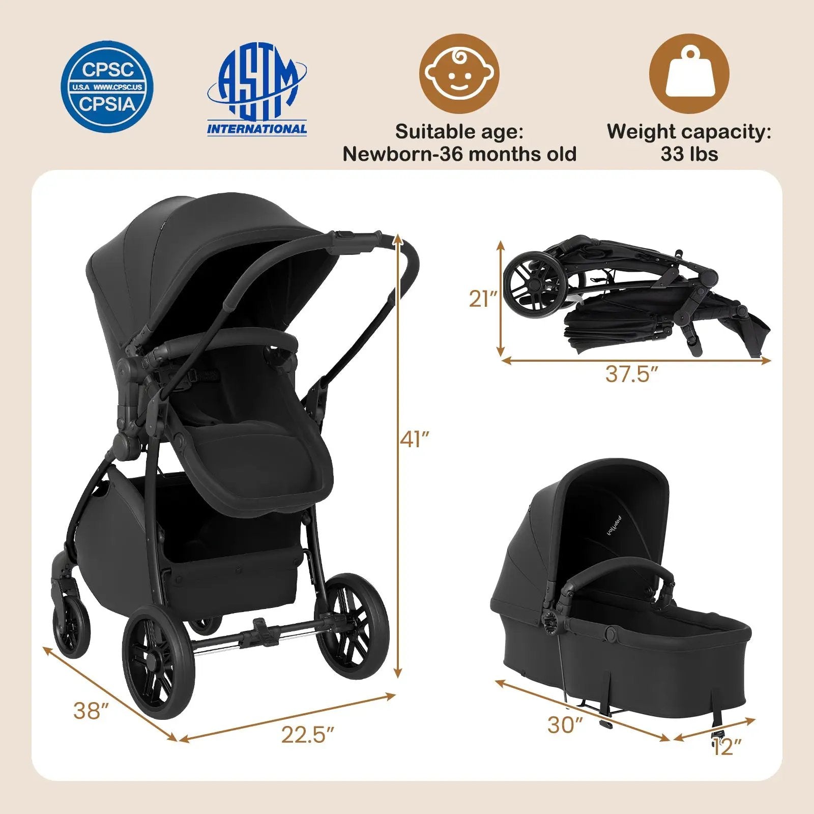 2-in-1 Baby Stroller with Bassinet Mode and Reversible Seat by DirectDeals