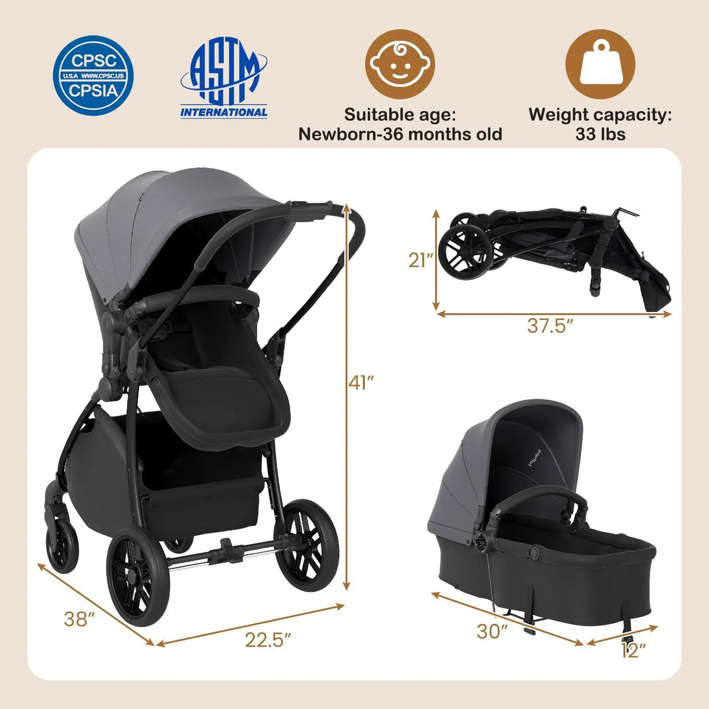 2-in-1 Baby Stroller with Bassinet Mode and Reversible Seat by DirectDeals