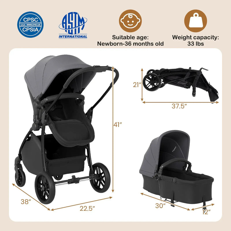 2-in-1 Baby Stroller with Bassinet Mode and Reversible Seat by DirectDeals