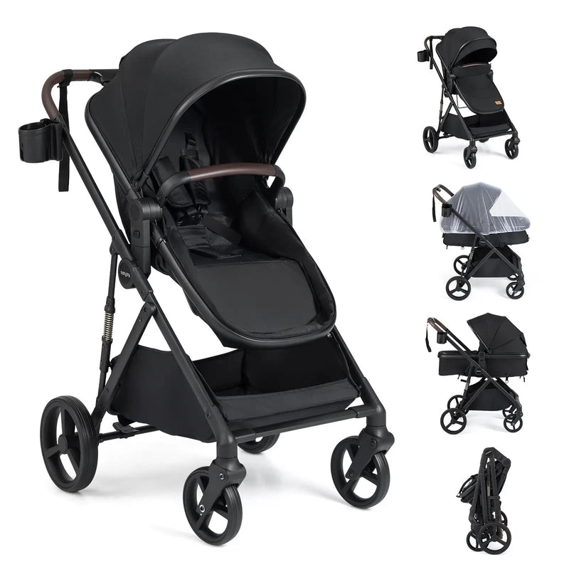 2 in 1 Baby Stroller with Bassinet Mode High Landscape with Reversible Seat and Canopy by DirectDeals