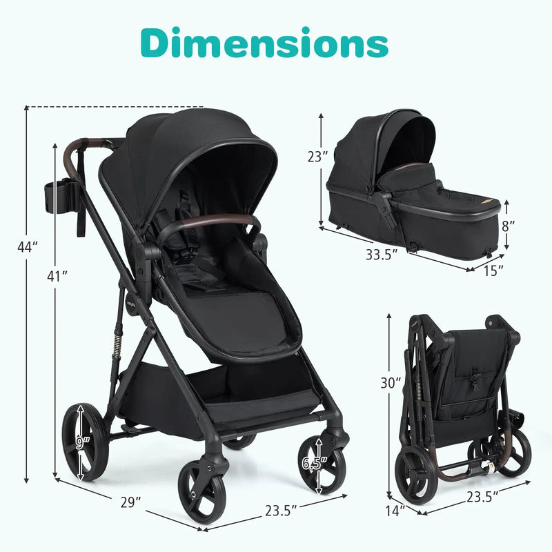 2 in 1 Baby Stroller with Bassinet Mode High Landscape with Reversible Seat and Canopy by DirectDeals