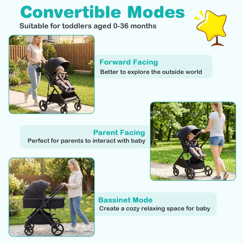2 in 1 Baby Stroller with Bassinet Mode High Landscape with Reversible Seat and Canopy by DirectDeals