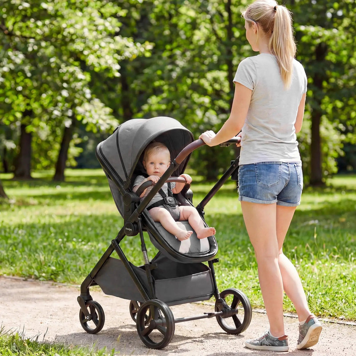 2 in 1 Baby Stroller with Bassinet Mode High Landscape with Reversible Seat and Canopy by DirectDeals