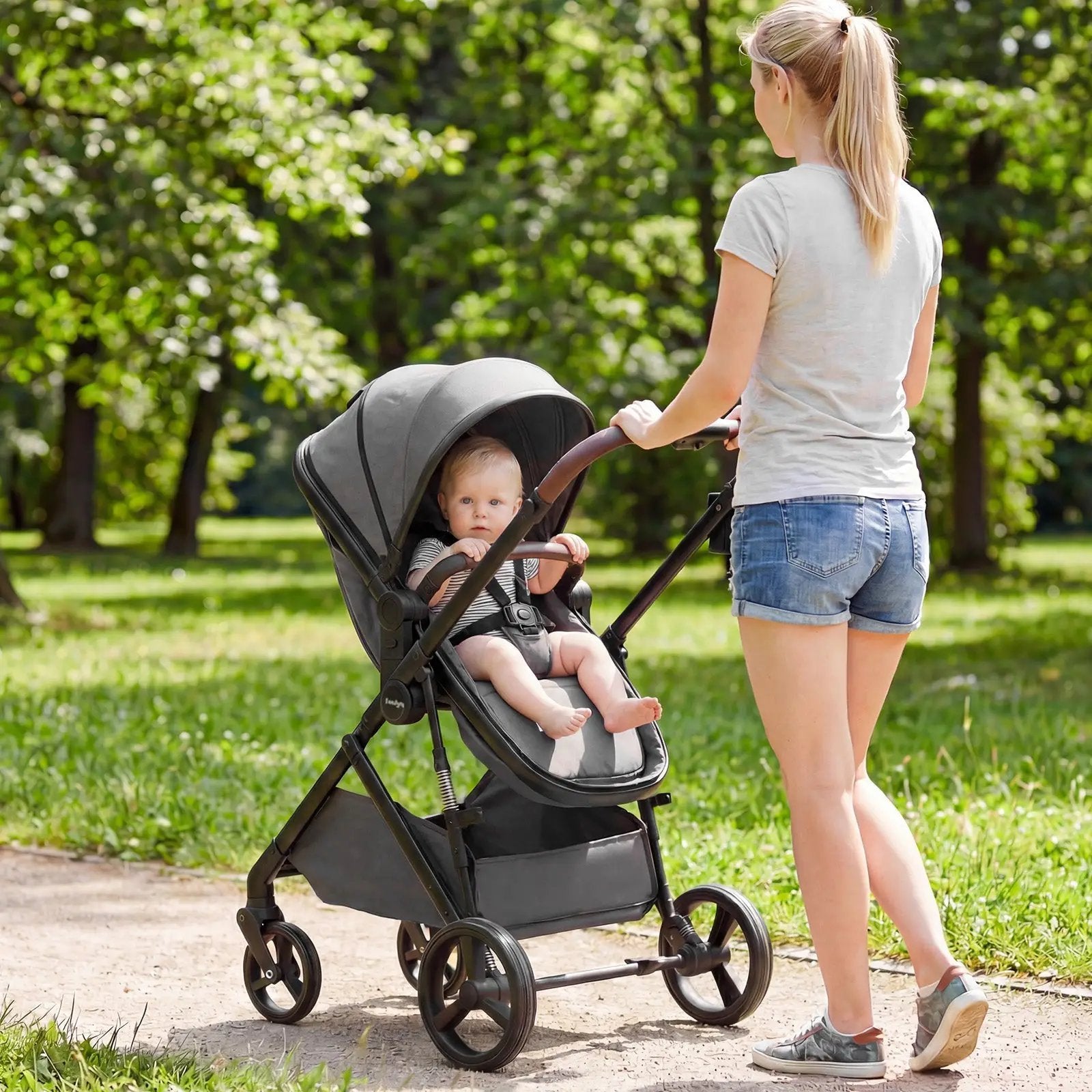 2 in 1 Baby Stroller with Bassinet Mode High Landscape with Reversible Seat and Canopy by DirectDeals